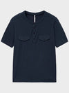 Ribbed henley neck half t shirt navy - NOIRER - BALAAN 3