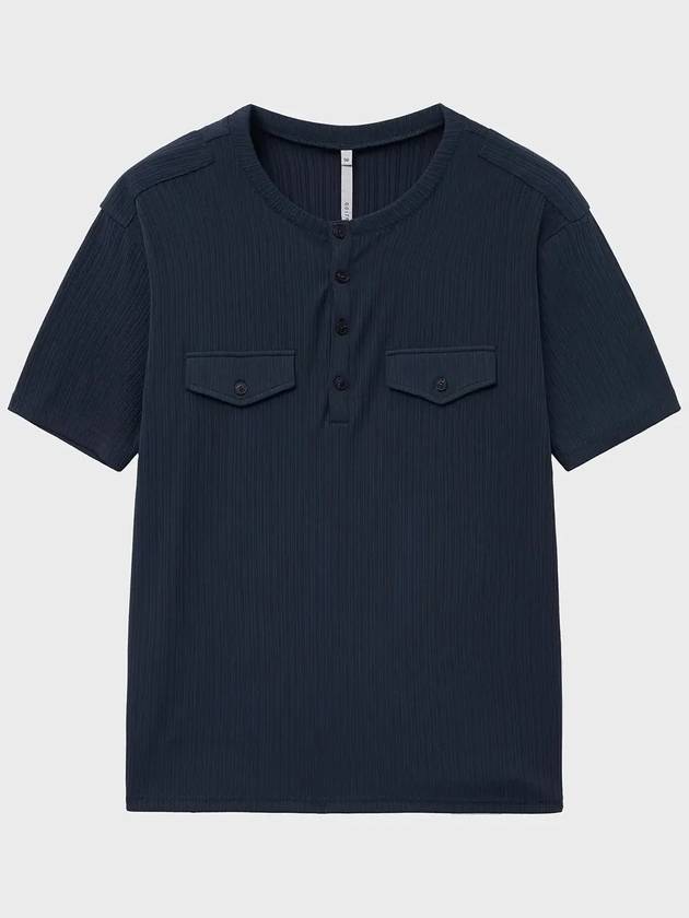 Ribbed henley neck half t shirt navy - NOIRER - BALAAN 3