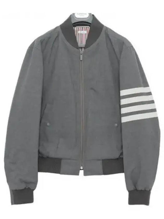 Diagonal Striped Knit Rib Blouson Bomber Jacket Grey - THOM BROWNE - BALAAN 2