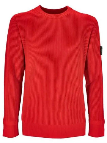 Wappen Patch Crew Neck Ribbed Wool Knit Top Red - STONE ISLAND - BALAAN 1