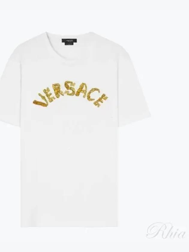 Seashell Baroque Embroidered Logo Crewneck Short Sleeve T-Shirt Black - VERSACE - BALAAN 2