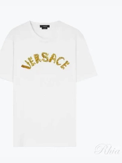 Seashell Baroque Embroidered Logo Crewneck Short Sleeve T-Shirt Black - VERSACE - BALAAN 2