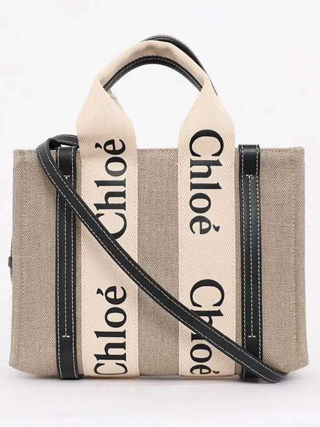 Woody Small Canvas Tote Bag Navy Beige - CHLOE - BALAAN 4