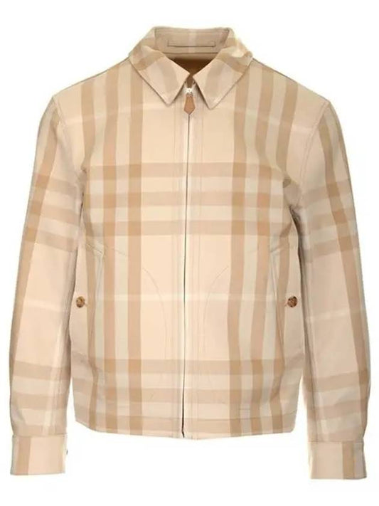 Men's Reversible Check Cotton Collar Zip-Up Jacket Beige - BURBERRY - BALAAN 2