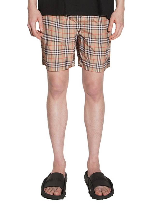 Men's Small Scale Check Drawstring Swim Shorts Beige - BURBERRY - BALAAN 2