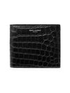 Crocodile Embossed Leather Half Wallet Black - SAINT LAURENT - BALAAN 3