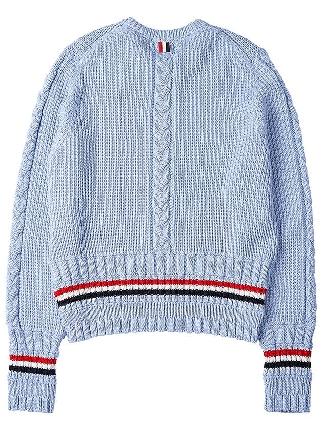 Men's Cable Stitch Merino Striped Wool Knit Top Light Blue - THOM BROWNE - BALAAN 3