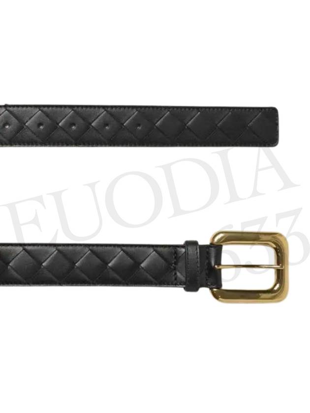 Regular Intrecciato Gold Buckle Leather Belt Black - BOTTEGA VENETA - BALAAN 6