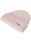 Logo Patch Knit Beanie Pink - GANNI - BALAAN 4