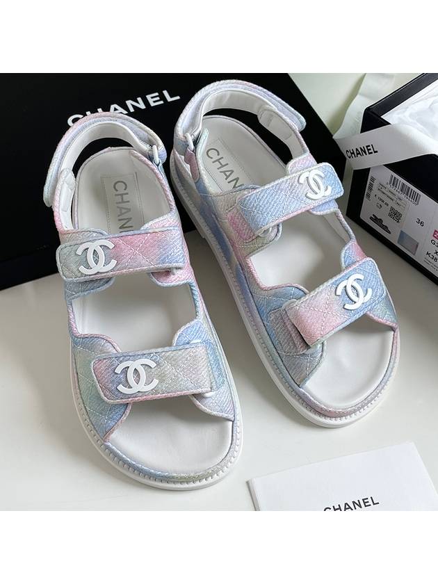 printed fabric velcro sandals pink blue - CHANEL - BALAAN.