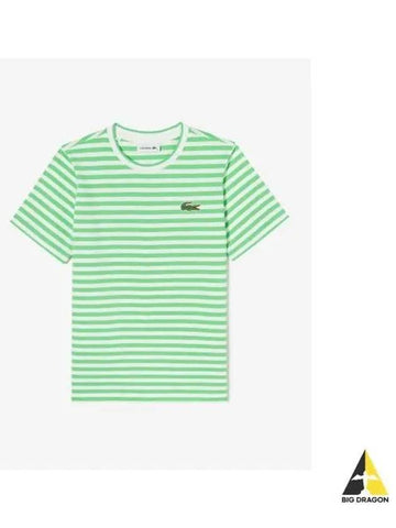 Women s Striped Short Sleeve T Shirt Light Green - LACOSTE - BALAAN 1