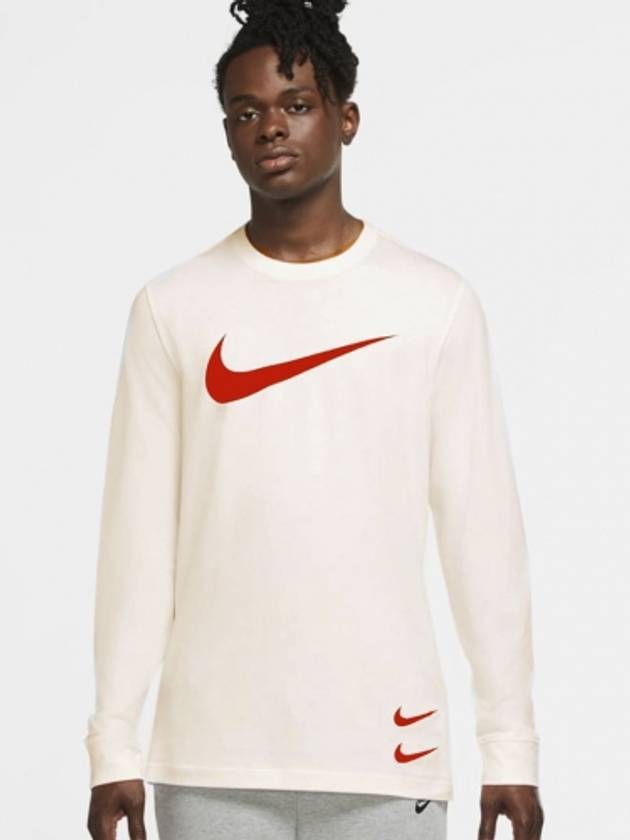 01DM4158104Double Swoosh Long Sleeve TShirtStone Beige - NIKE - BALAAN 1