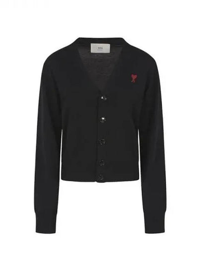 Heart Logo Wool Cardigan Black - AMI - BALAAN 2