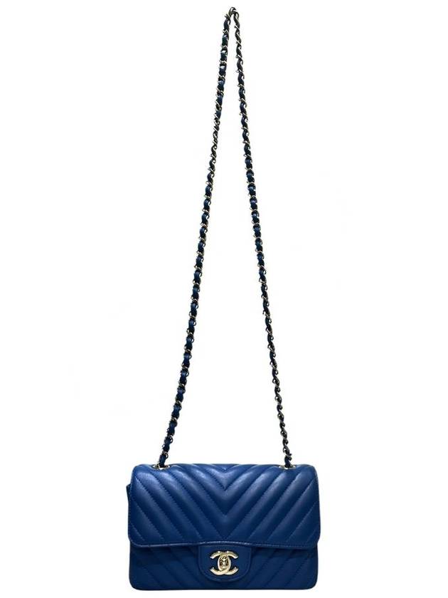 A69900 Blue Lambskin New Mini Chevron Gold Chain Cross Bag - CHANEL - BALAAN 5