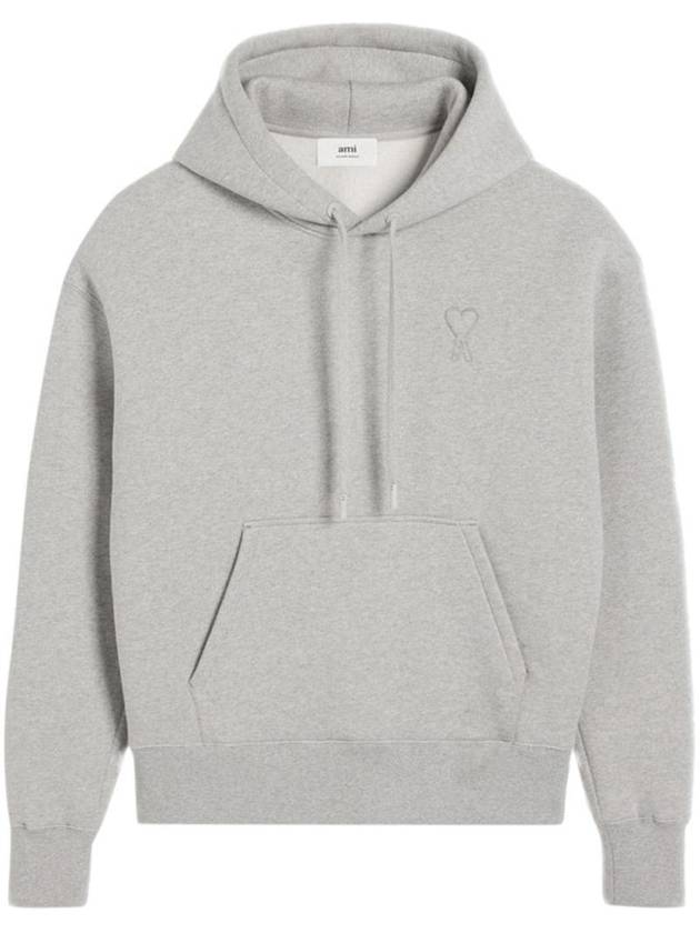 Embossed Heart Logo Drawstring Cotton Hoodie Grey - AMI - BALAAN 1