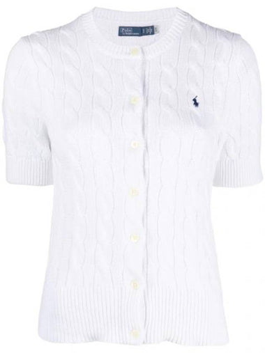 Pony Embroidered Logo Cable Knit Short Sleeve Cardigan White - POLO RALPH LAUREN - BALAAN 1