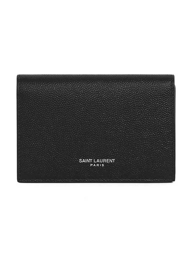 Business Flap in Grain De Poudre Embossed Leather Card Wallet Black - SAINT LAURENT - BALAAN.