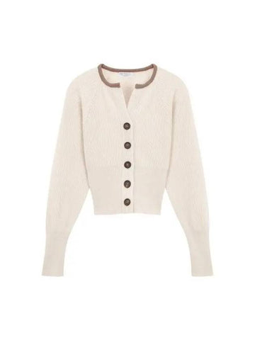 Women s Monili Neck Cashmere Knit Cardigan Beige 270491 - BRUNELLO CUCINELLI - BALAAN 1