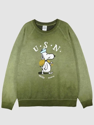 Unisex Snoopy Never Again Sweatshirt Green FR COLFADARMGRE - WILD DONKEY - BALAAN 1