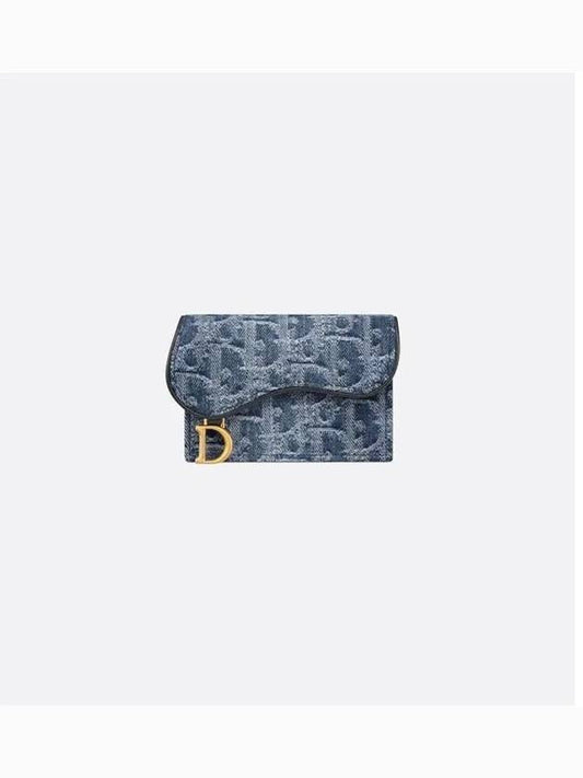 Saddle Bloom Oblique Jacquard Denim Card Wallet Blue - DIOR - BALAAN 2