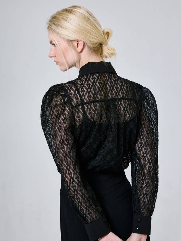 Lace Jacquard Brooch Patch Long Sleeve Blouse BlackJE7PBLC02F - JBYRARA - BALAAN 3