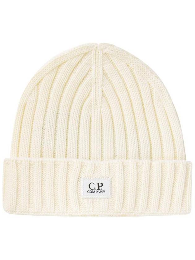 Extra Fine Merino Wool Logo Beanie White - CP COMPANY - BALAAN 1