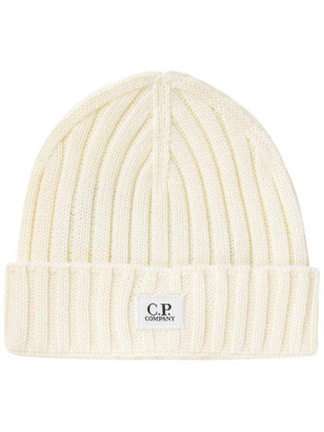 Extra Fine Merino Wool Logo Beanie White - CP COMPANY - BALAAN 1