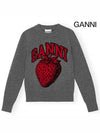 Intarsia Graphic Logo Crew Neck Wool Knit Top Grey - GANNI - BALAAN 3