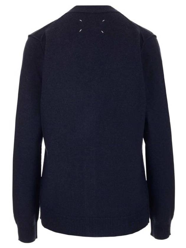 Women's Back Stitch V Neck Cashmere Cardigan Navy - MAISON MARGIELA - BALAAN 3