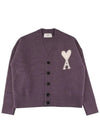 Intarsia Logo Knit Cardigan Lilac - AMI - BALAAN 3