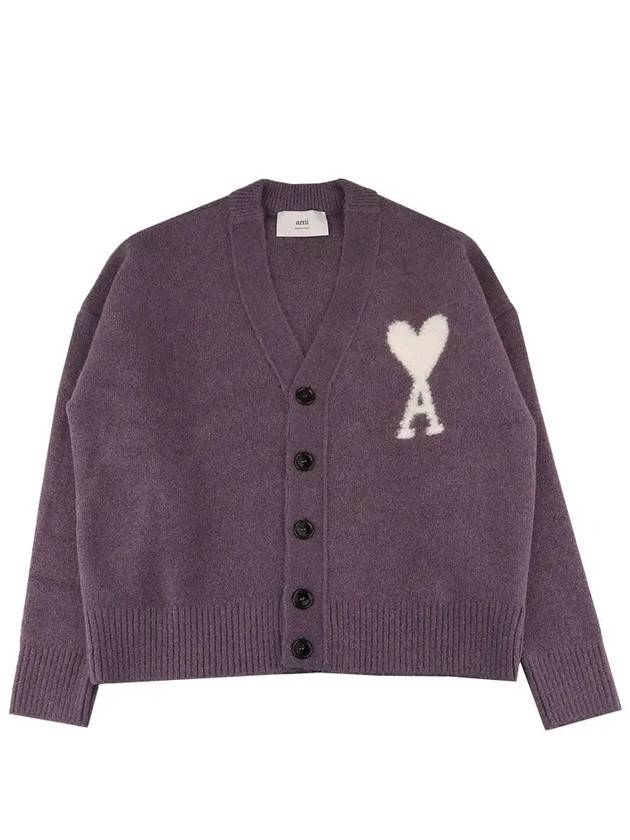 Intarsia Logo Knit Cardigan Lilac - AMI - BALAAN 3