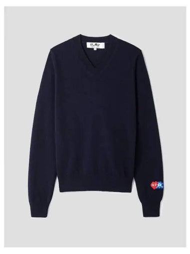 Women s Invader Double Heart Wappen Knit Sweater Navy Domestic Product GM0023031075483 - COMME DES GARCONS PLAY - BALAAN 1