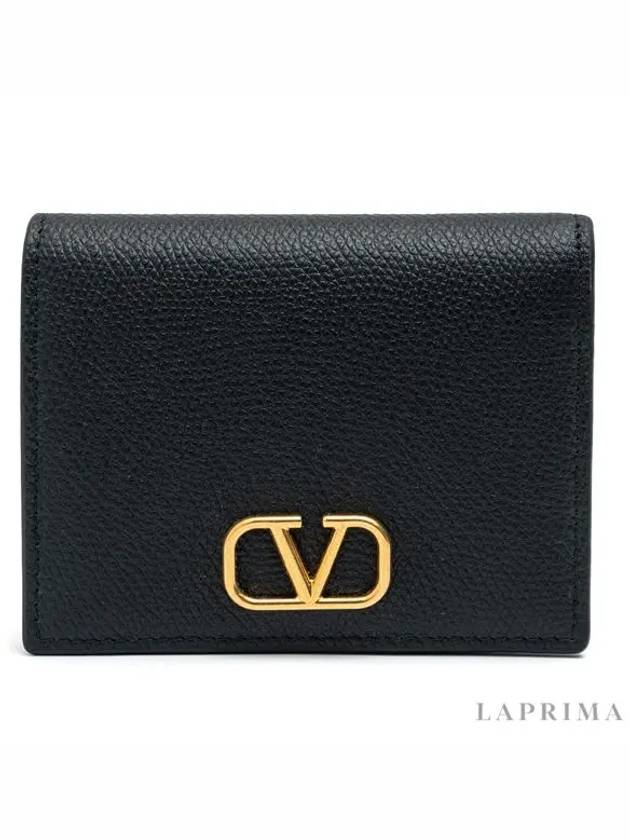 V Logo Signature Flap Compact Half Wallet Black - VALENTINO - BALAAN 5