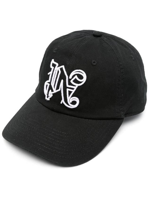 Embroidered Monogram Base Ball Cap Black - PALM ANGELS - BALAAN 2