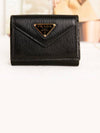 Vitello Move Triangle Logo Tri-Fold Half Wallet Black - PRADA - BALAAN 2