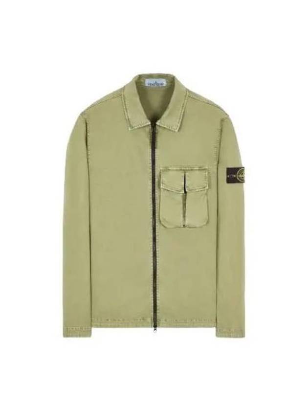 Garment Dyed Stretch Cotton Overshirt Jacket Sage Green - STONE ISLAND - BALAAN 2