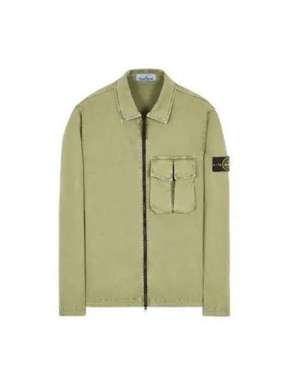 Garment Dyed Stretch Cotton Overshirt Jacket Sage Green - STONE ISLAND - BALAAN 2