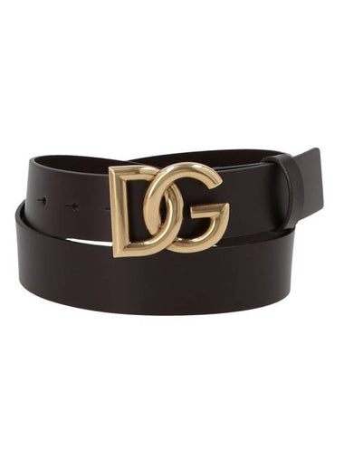 Men's DG Buckle Leather Belt Brown - DOLCE&GABBANA - BALAAN 1