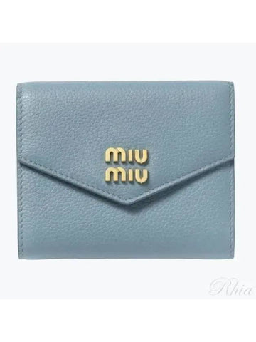 lettering logo leather halfwallet blue - MIU MIU - BALAAN 1