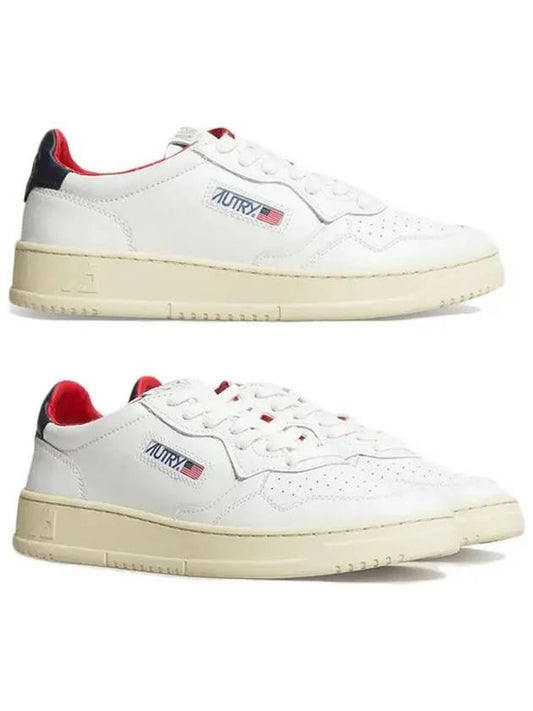Men's Medalist Navy Red Tab Leather Low Top Sneakers White - AUTRY - BALAAN 2