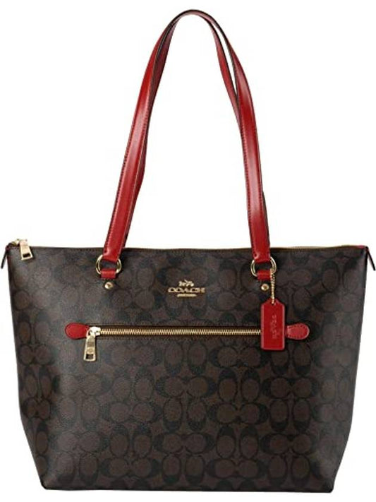 Gallery Signature Canvas Tote Bag Brown Red - COACH - BALAAN 1