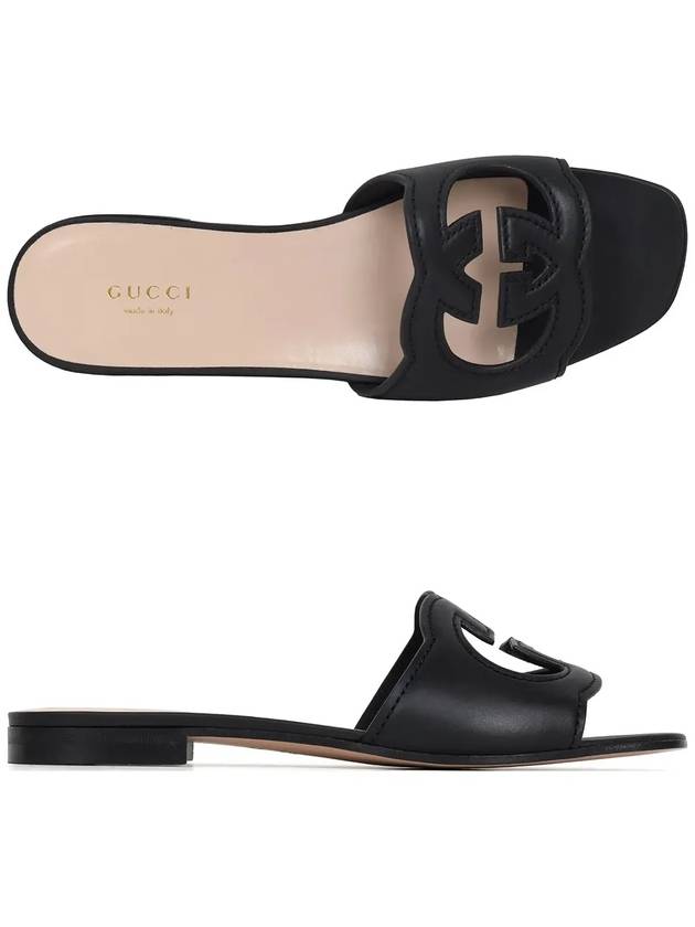 Women's Interlocking G Cut Out Slide Sandals Black - GUCCI - BALAAN 4