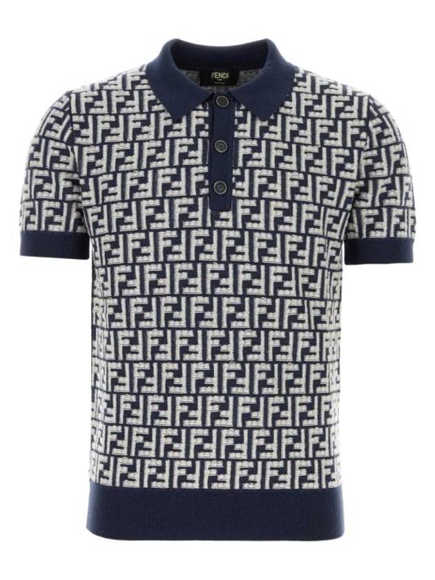 FF Wool Polo Shirt Blue - FENDI - BALAAN 1