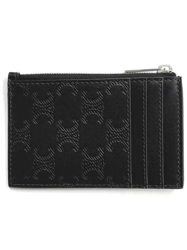 Zipper Calfskin Triomphe Embossed Card Wallet Black - CELINE - BALAAN 3