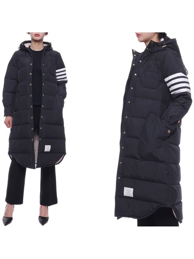 Downfilled Ripstop Classic 4 Striped Hoodie Down Long Padding Navy - THOM BROWNE - BALAAN 3