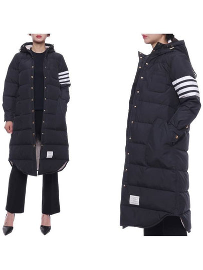 Downfilled Ripstop Classic 4 Striped Hoodie Down Long Padding Navy - THOM BROWNE - BALAAN 2