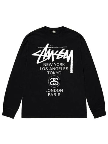 World Tour Long Sleeve T-Shirt Black - STUSSY - BALAAN 1