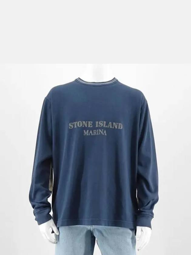 Logo Print Cotton Sweatshirt Blue - STONE ISLAND - BALAAN 2