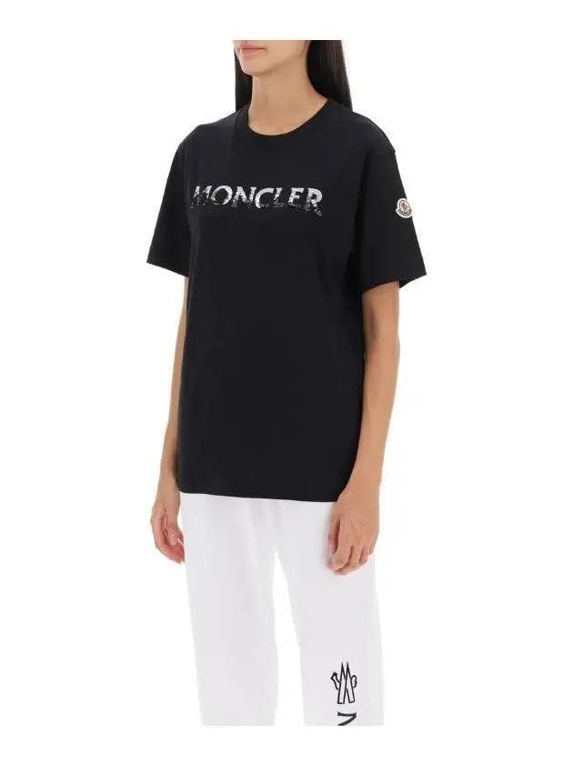 Logo Sequin Cotton Short Sleeve T-Shirt Black - MONCLER - BALAAN 5