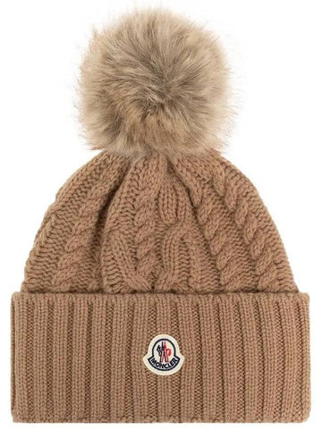 3B00029 M4506 234 Pom Brown Wool Cashmere Beanie - MONCLER - BALAAN 1